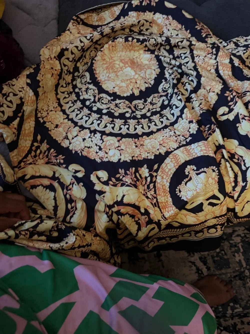 Source Unknown Black and Gold Baroque Print Button-Front Shirt and shorts - Picture 3 of 3